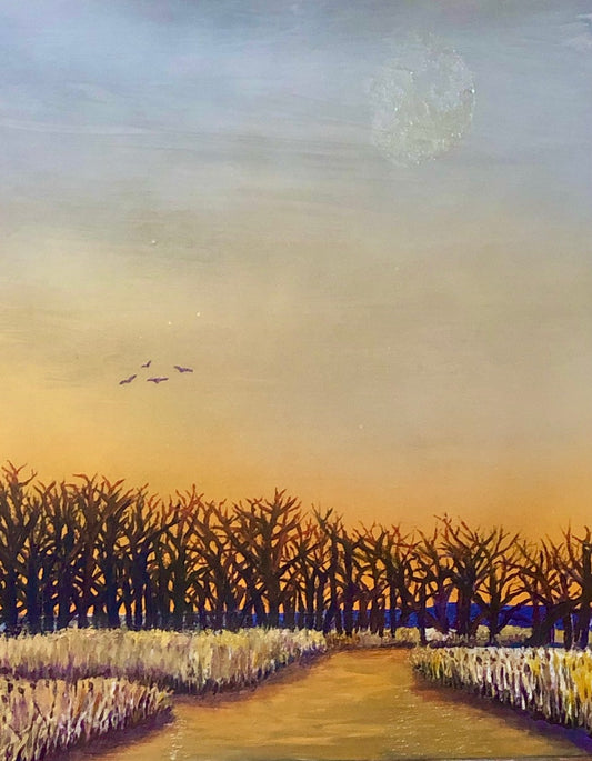 Venus Setting over Marsh and Trees with Moon