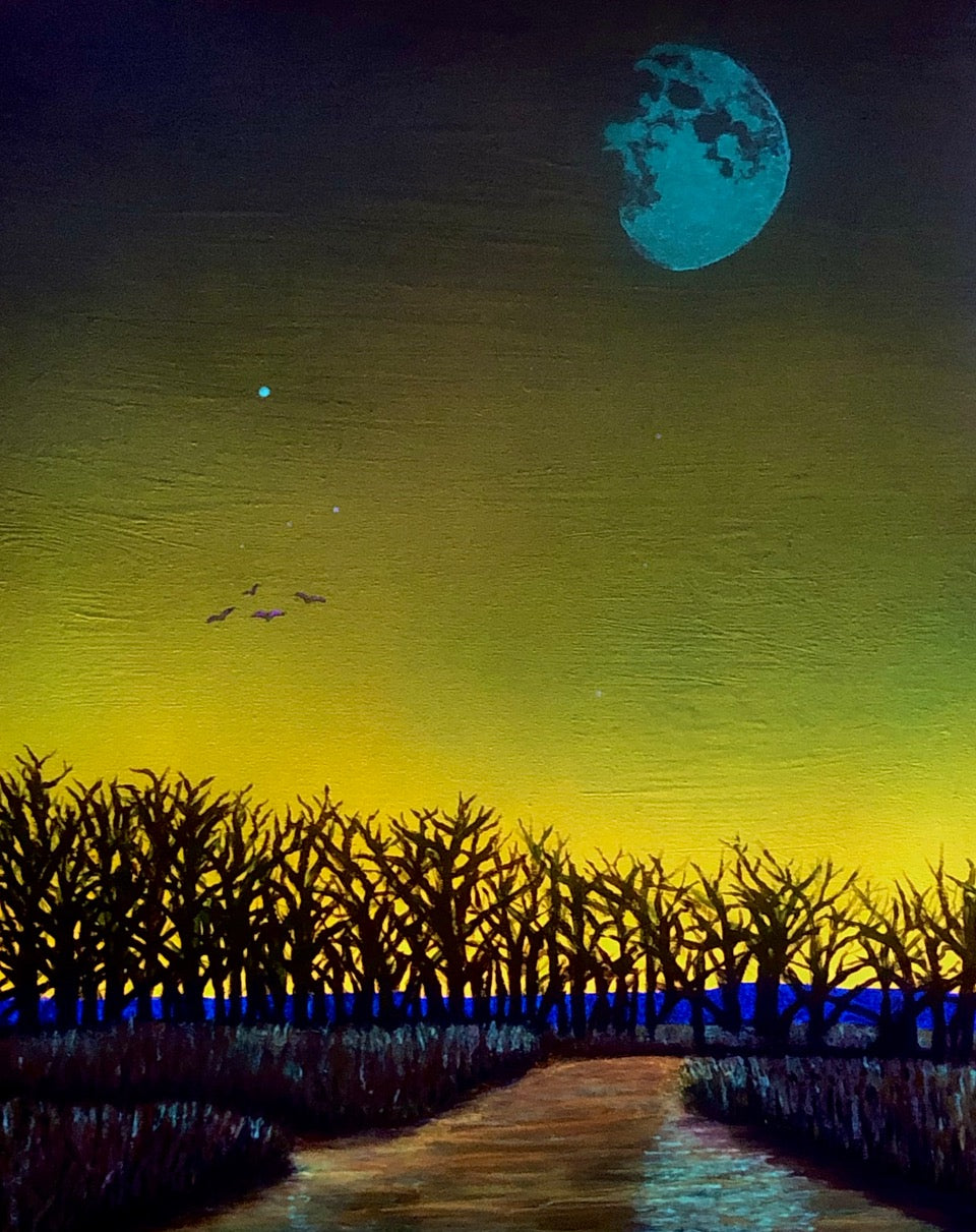 Venus Setting over Marsh and Trees with Moon
